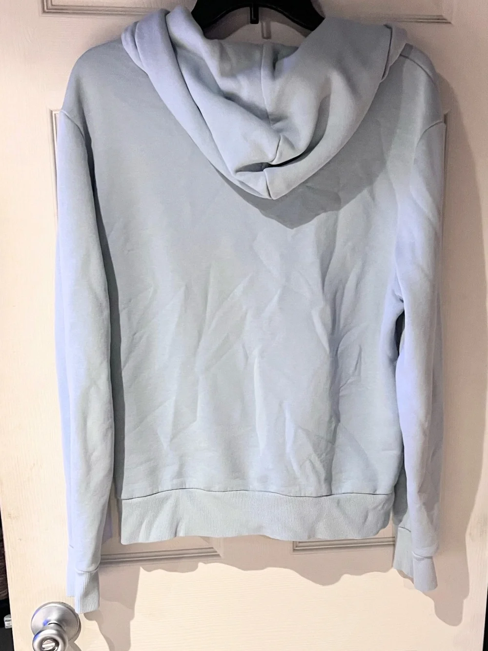 Michael Kors Pale Blue Zip-Front Hoodie with Navy KORS Lettering Size Medium
